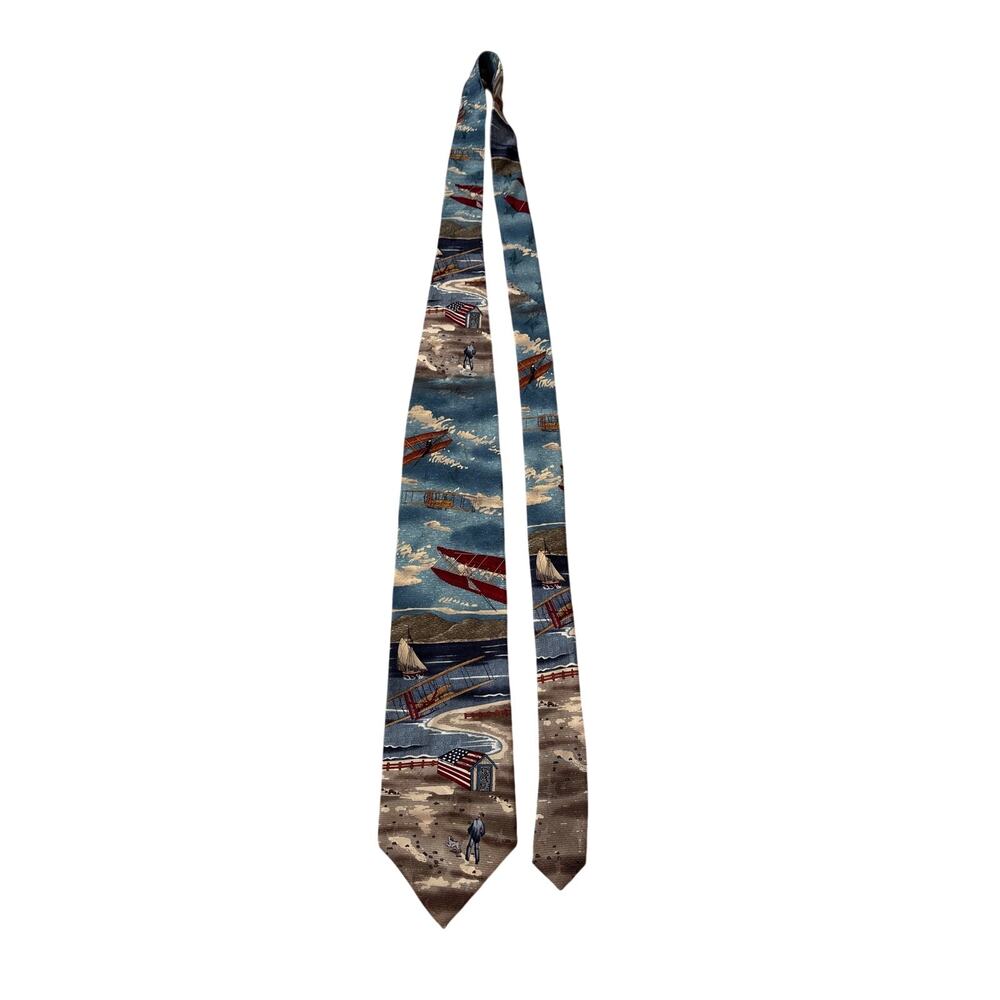 Vintage Tango Max Raab Silk Tie High Flyer Wright Brothers Kitty Hawk Americana